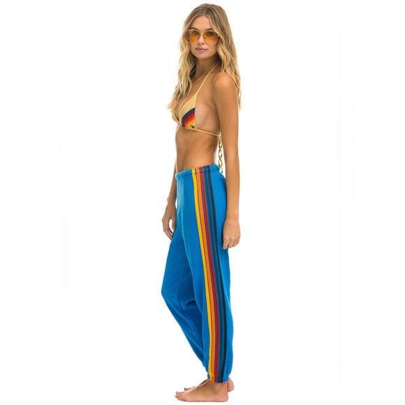 Aviator Nation Pants - Aviator Nation 5 Stripe Sweatpants Ocean Blue Rainbow Stripe